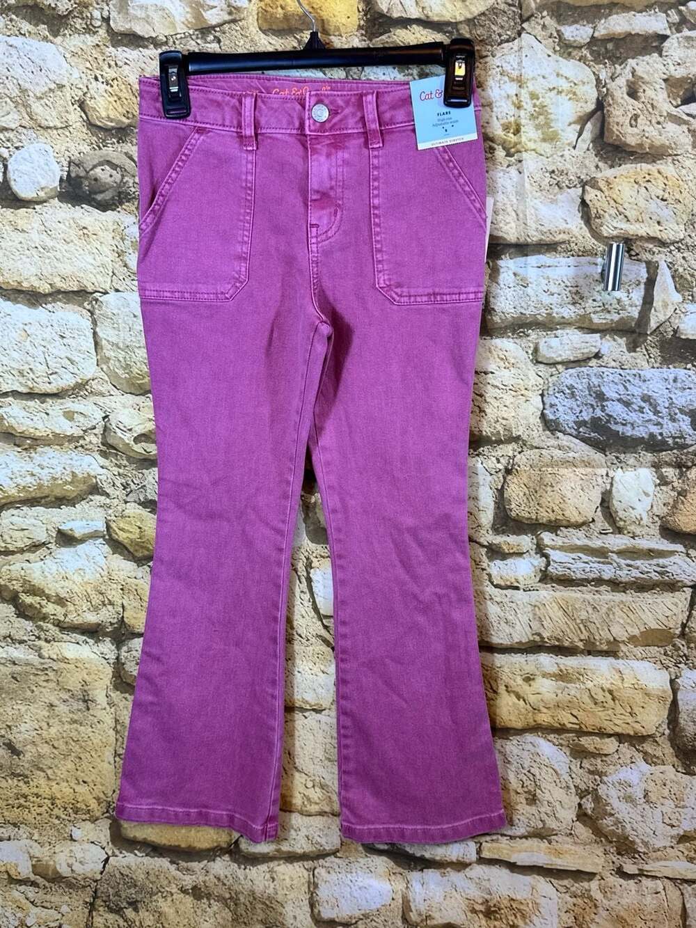 Cat & Jack Girls High Rise Adjustable Waist Flare Jeans Size 8 Pink Magenta